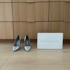 Manolo Blahnik Glittering Silver Heels
